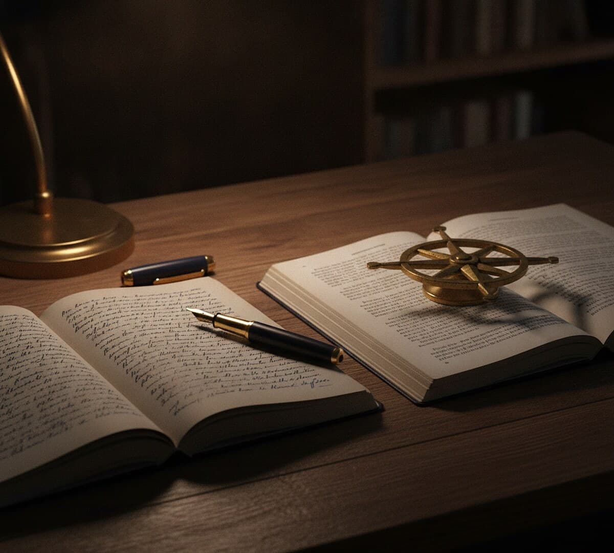 Masada yan yana duran iki açık defter